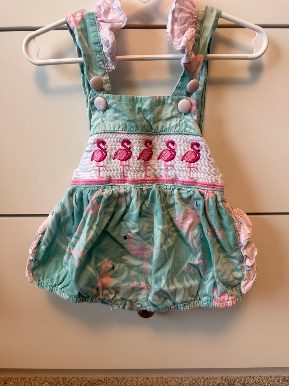 Lil Cactus Turquoise Print Smocked Flamingo Romper